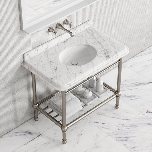 Belmont Traditional Polished Nickel Vanity Unit with Carrara Marble Countertop 1000mm