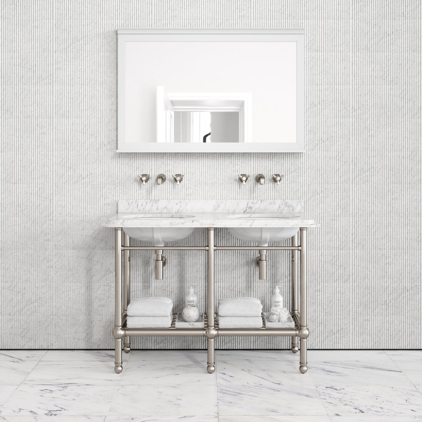 Belmont Traditional Polished Nickel Vanity Unit with Carrara Marble Countertop 1200mm