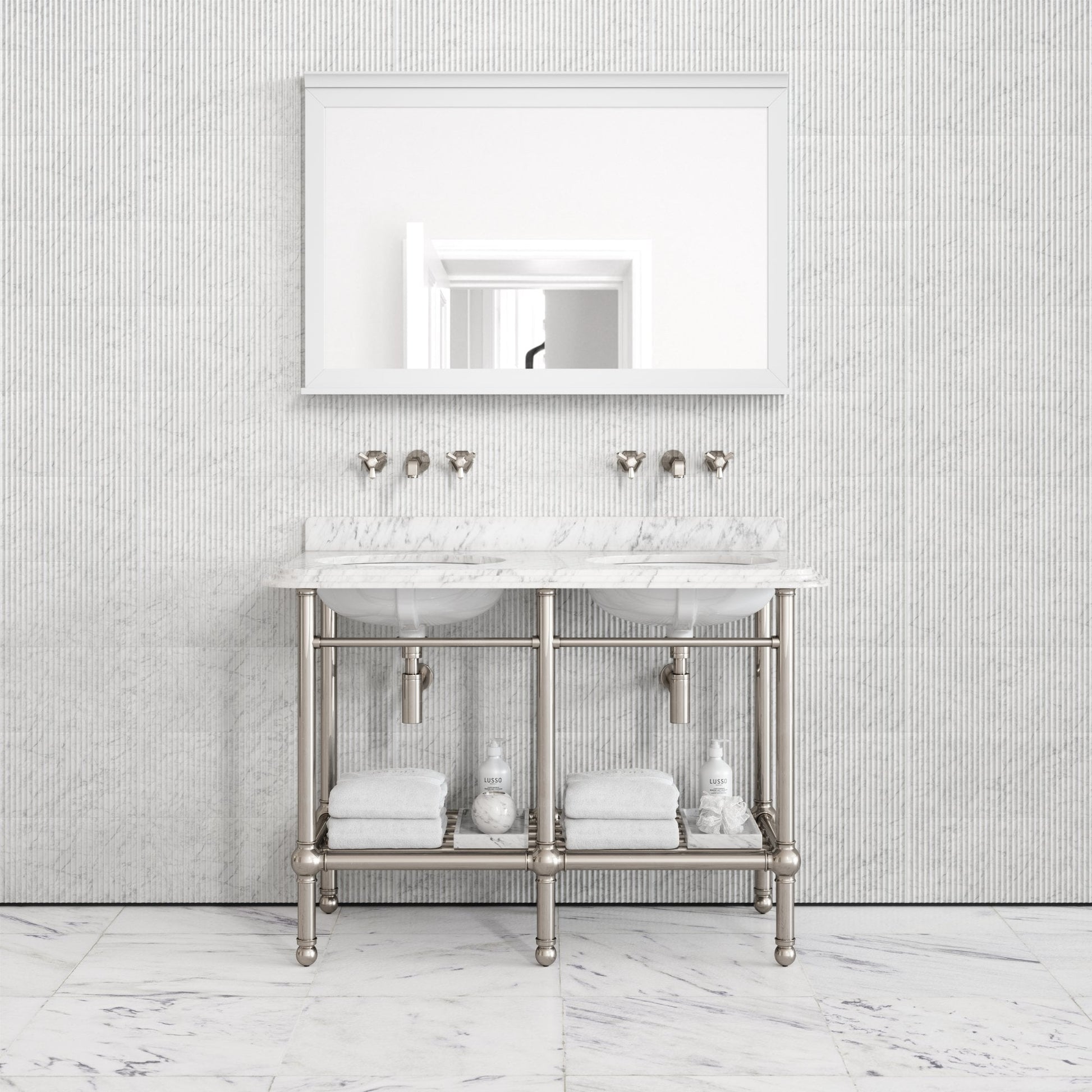 Belmont Traditional Polished Nickel Vanity Unit with Carrara Marble Countertop 1200mm