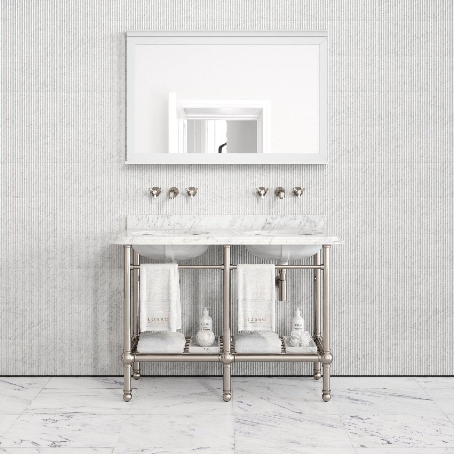 Belmont Traditional Polished Nickel Vanity Unit with Carrara Marble Countertop 1200mm