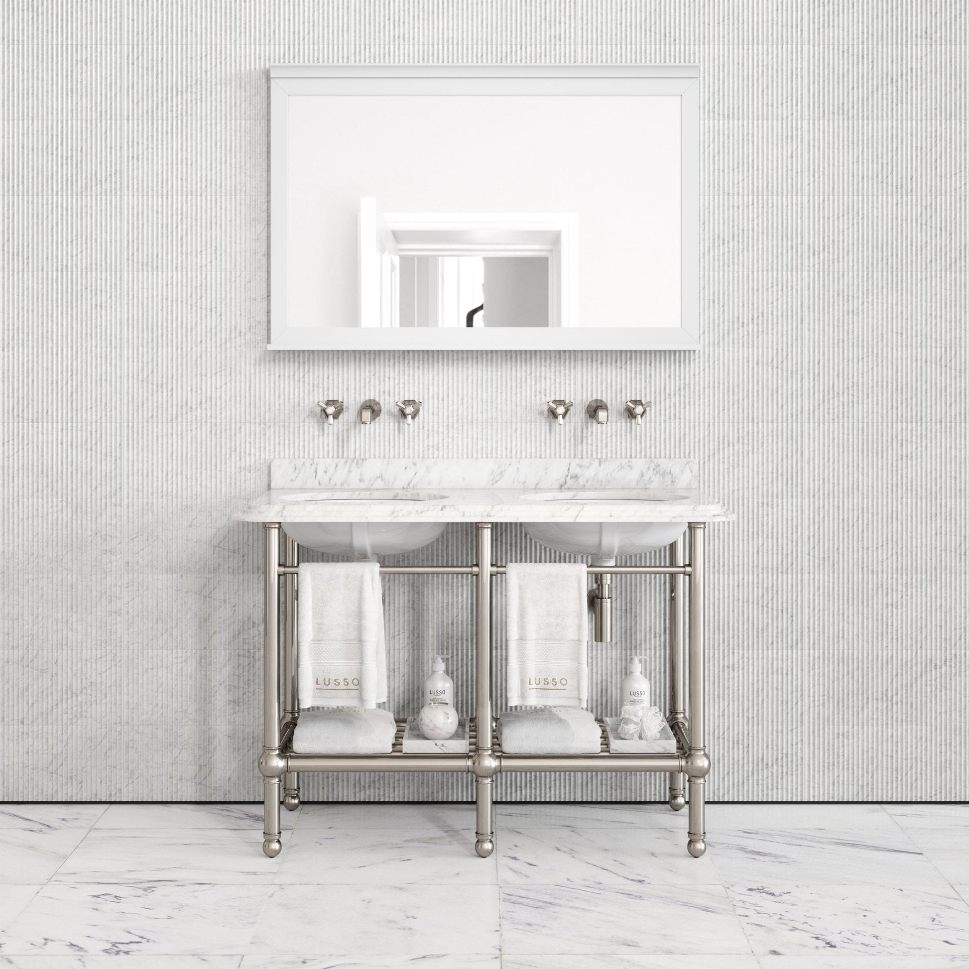 Belmont Traditional Polished Nickel Vanity Unit with Carrara Marble Countertop 1200mm