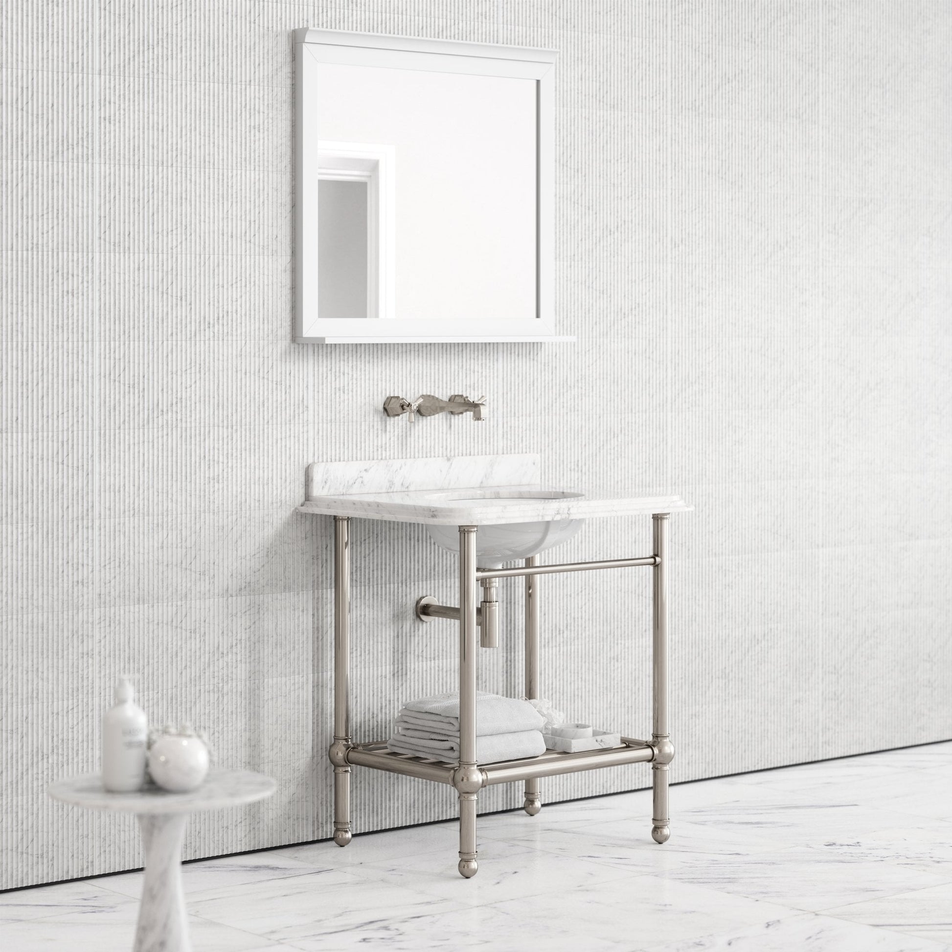 Belmont Traditional Polished Nickel Vanity Unit with Carrara Marble Countertop 800mm