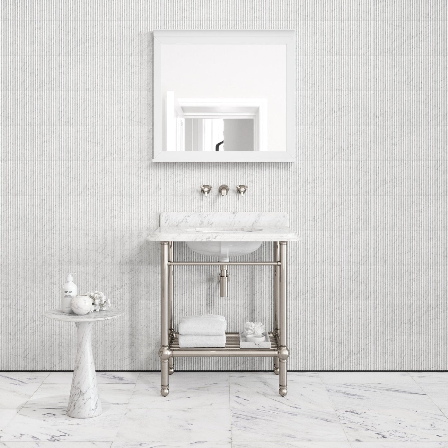 Belmont Traditional Polished Nickel Vanity Unit with Carrara Marble Countertop 800mm