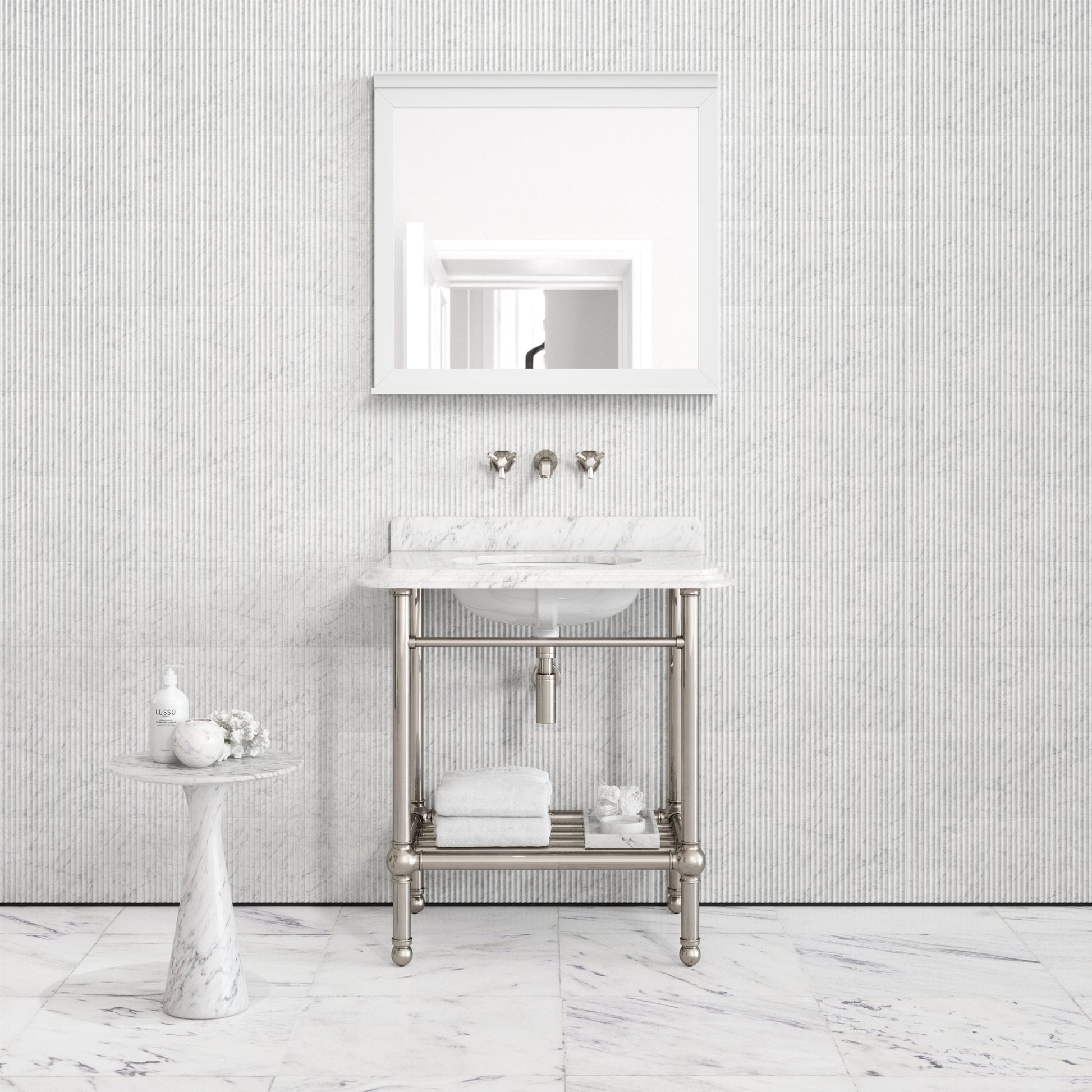 Belmont Traditional Polished Nickel Vanity Unit with Carrara Marble Countertop 800mm