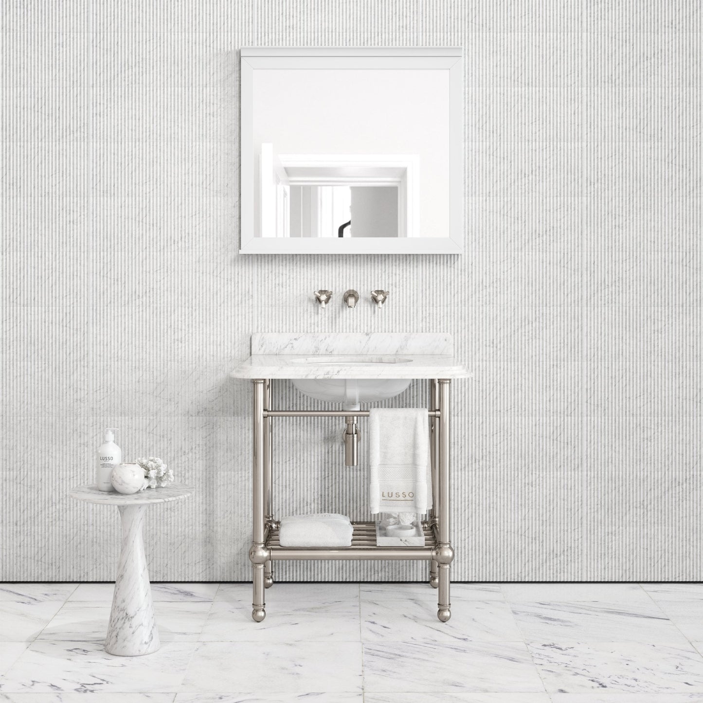 Belmont Traditional Polished Nickel Vanity Unit with Carrara Marble Countertop 800mm