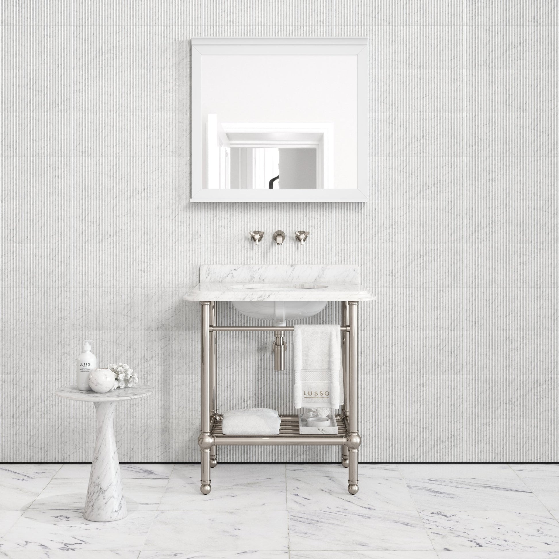Belmont Traditional Polished Nickel Vanity Unit with Carrara Marble Countertop 800mm