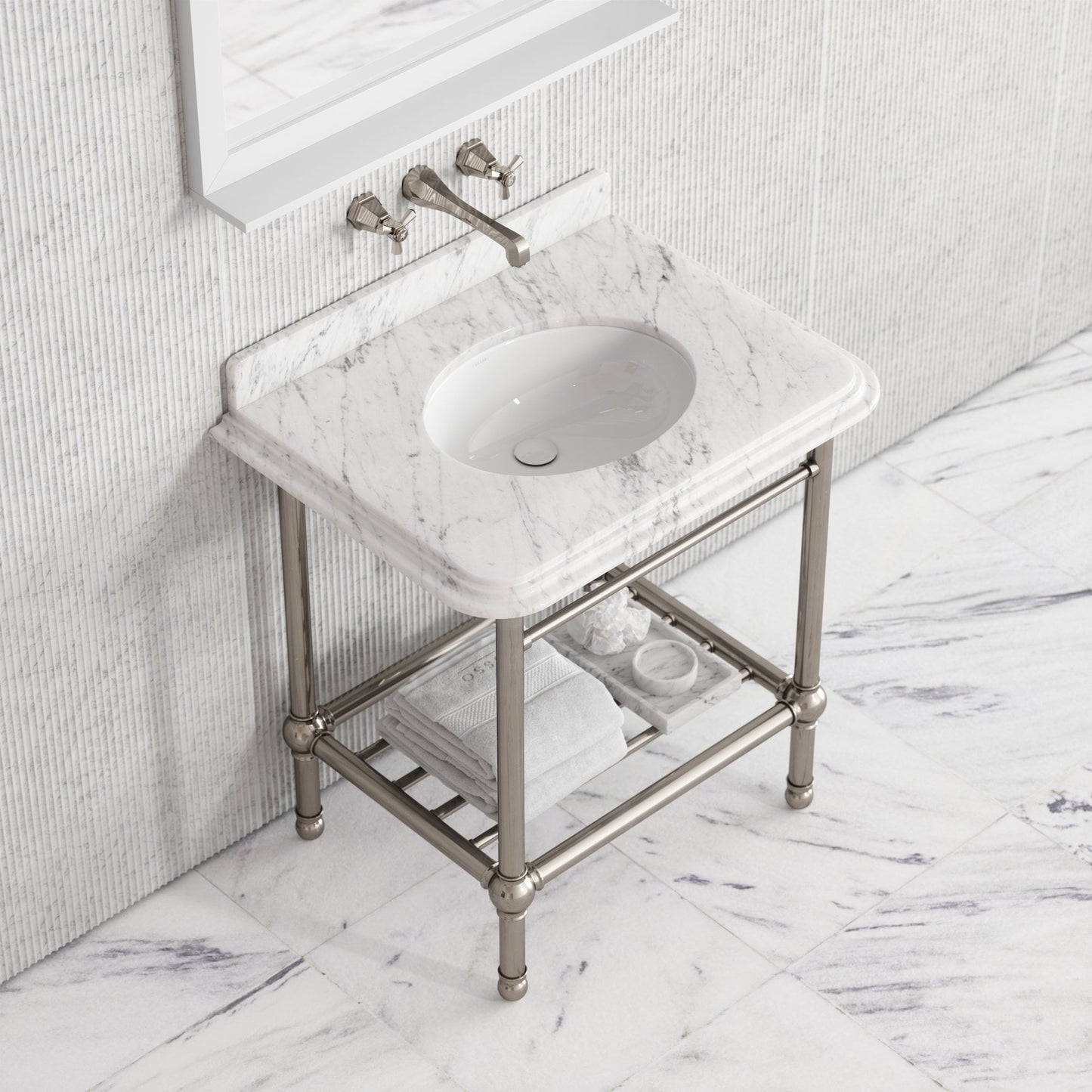 Belmont Traditional Polished Nickel Vanity Unit with Carrara Marble Countertop 800mm