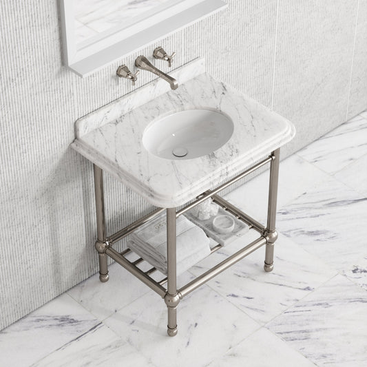 Belmont Traditional Polished Nickel Vanity Unit with Carrara Marble Countertop 800mm