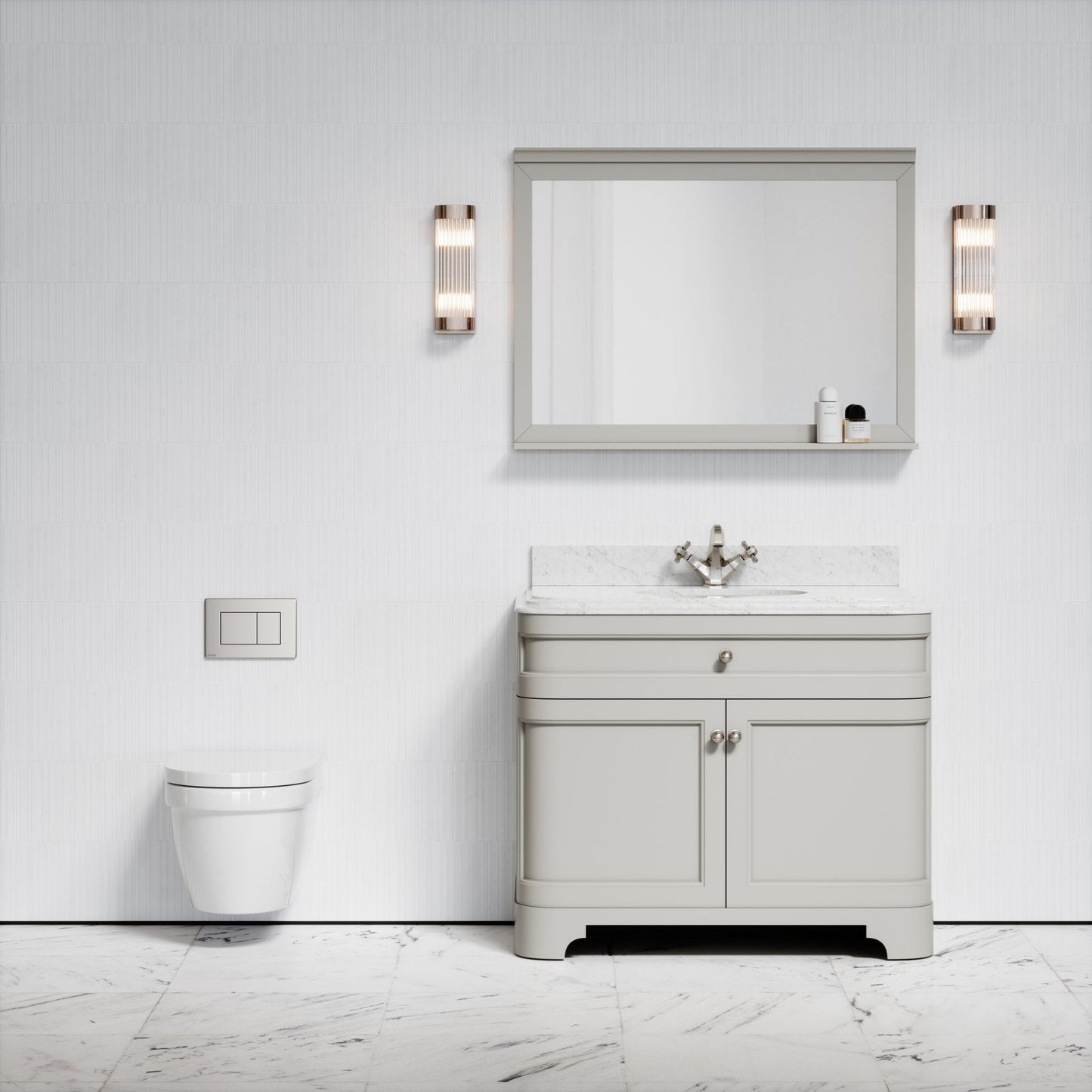 Berkeley Traditional Wall Hung Rimless Toilet with Concealed Cistern Frame and Chrome Flush Plate