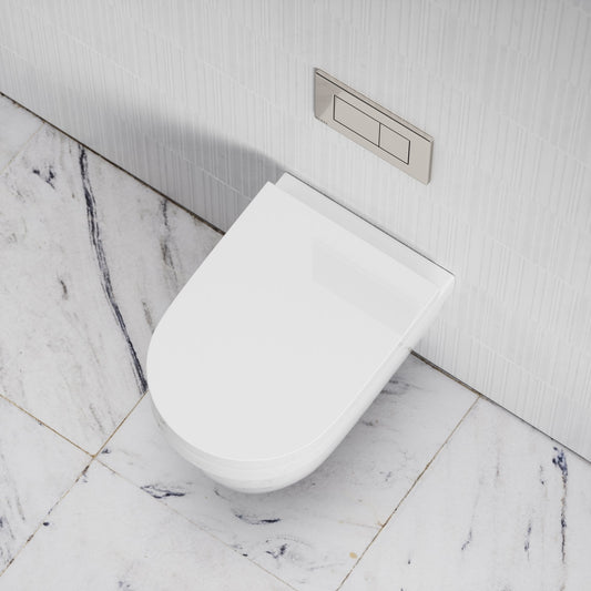 Berkeley Traditional Wall Hung Rimless Toilet with Concealed Cistern Frame and Polished Nickel Flush Plate