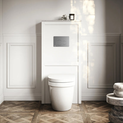 Berkeley Traditional Back to Wall Rimless Toilet with Concealed Cistern, Matte White Claridge Housing and Round Flush Plate