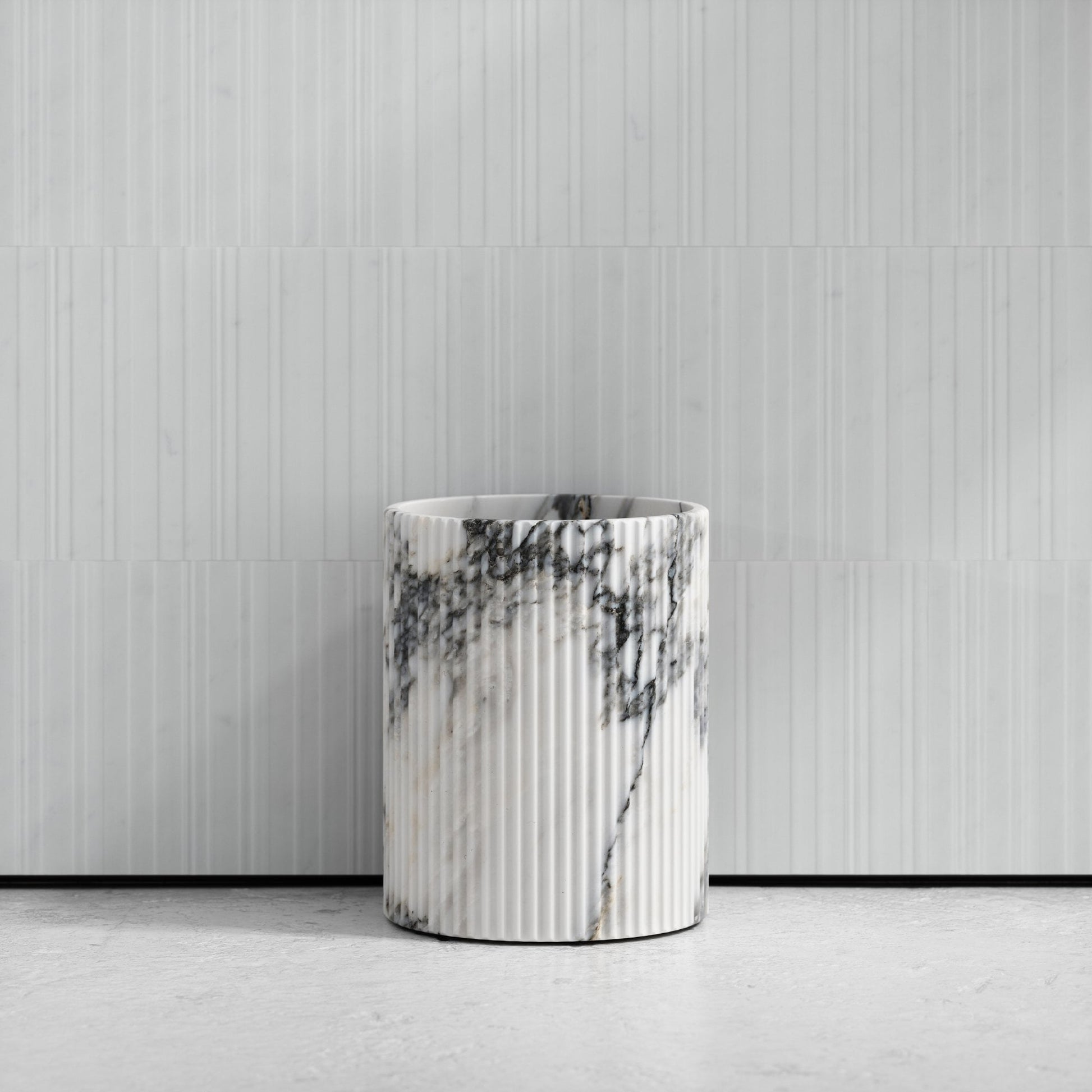 Bijoux Arabescato Fluted Marble Bathroom Bin