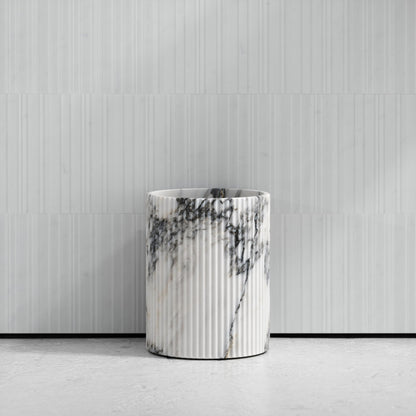 Bijoux Arabescato Fluted Marble Bathroom Bin