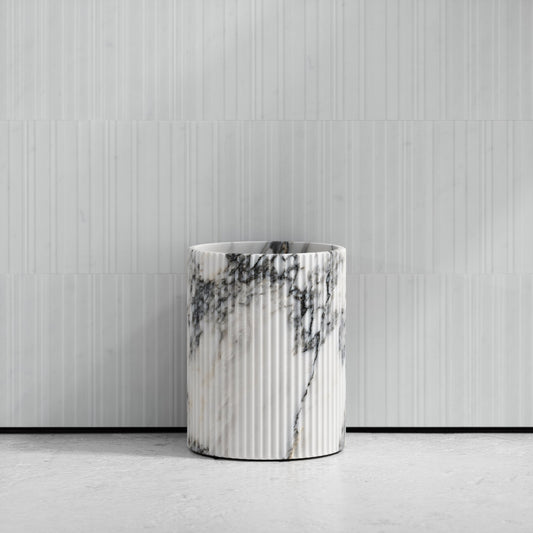 Bijoux Arabescato Fluted Marble Bathroom Bin