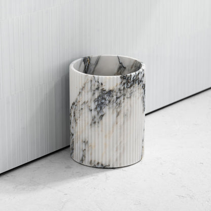 Bijoux Arabescato Fluted Marble Bathroom Bin