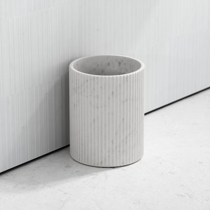 Bijoux Carrara Fluted Marble Bathroom Bin