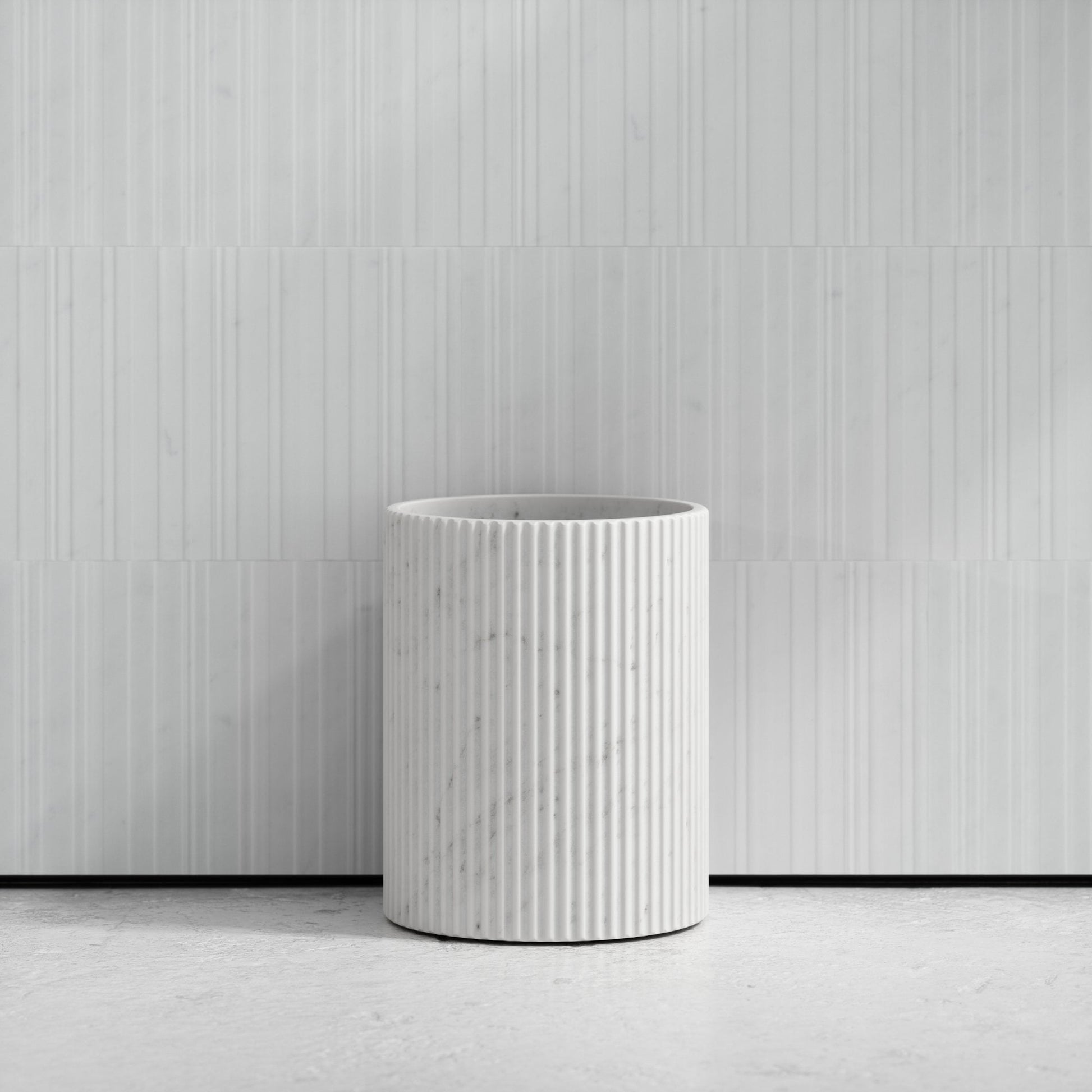 Bijoux Carrara Fluted Marble Bathroom Bin