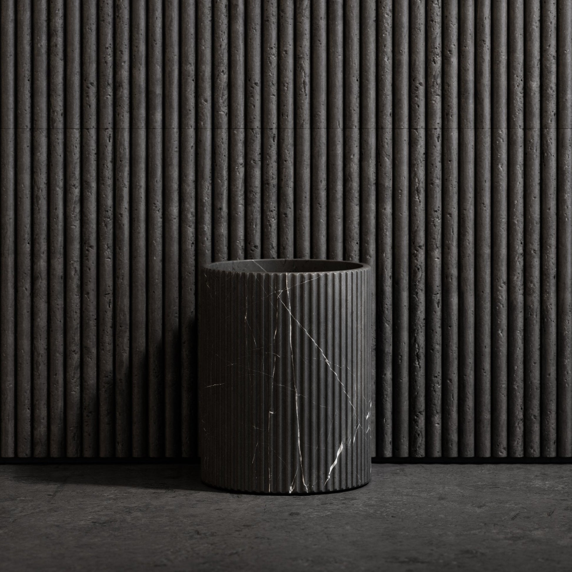Bijoux Pietra Grey Fluted Marble Bathroom Bin