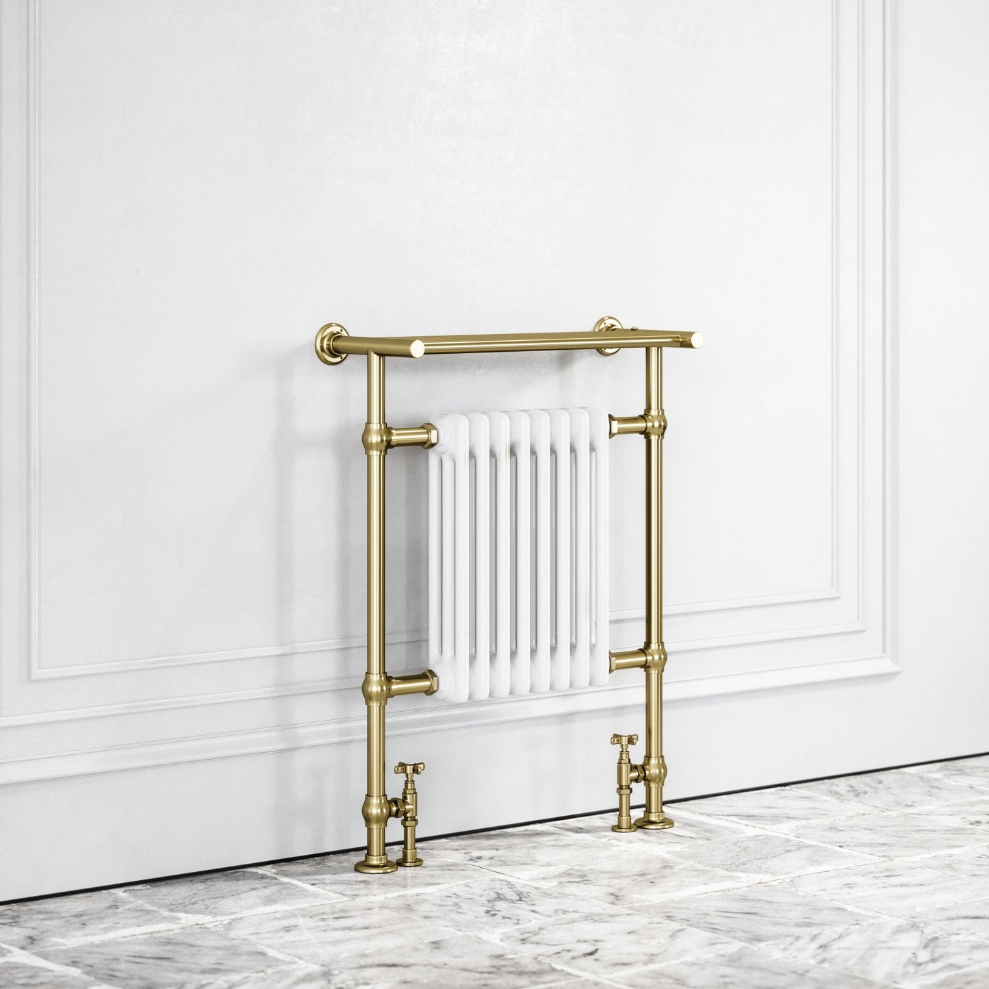 Blenheim Floor Mounted Traditional Towel Warmer Radiator Brushed Gold