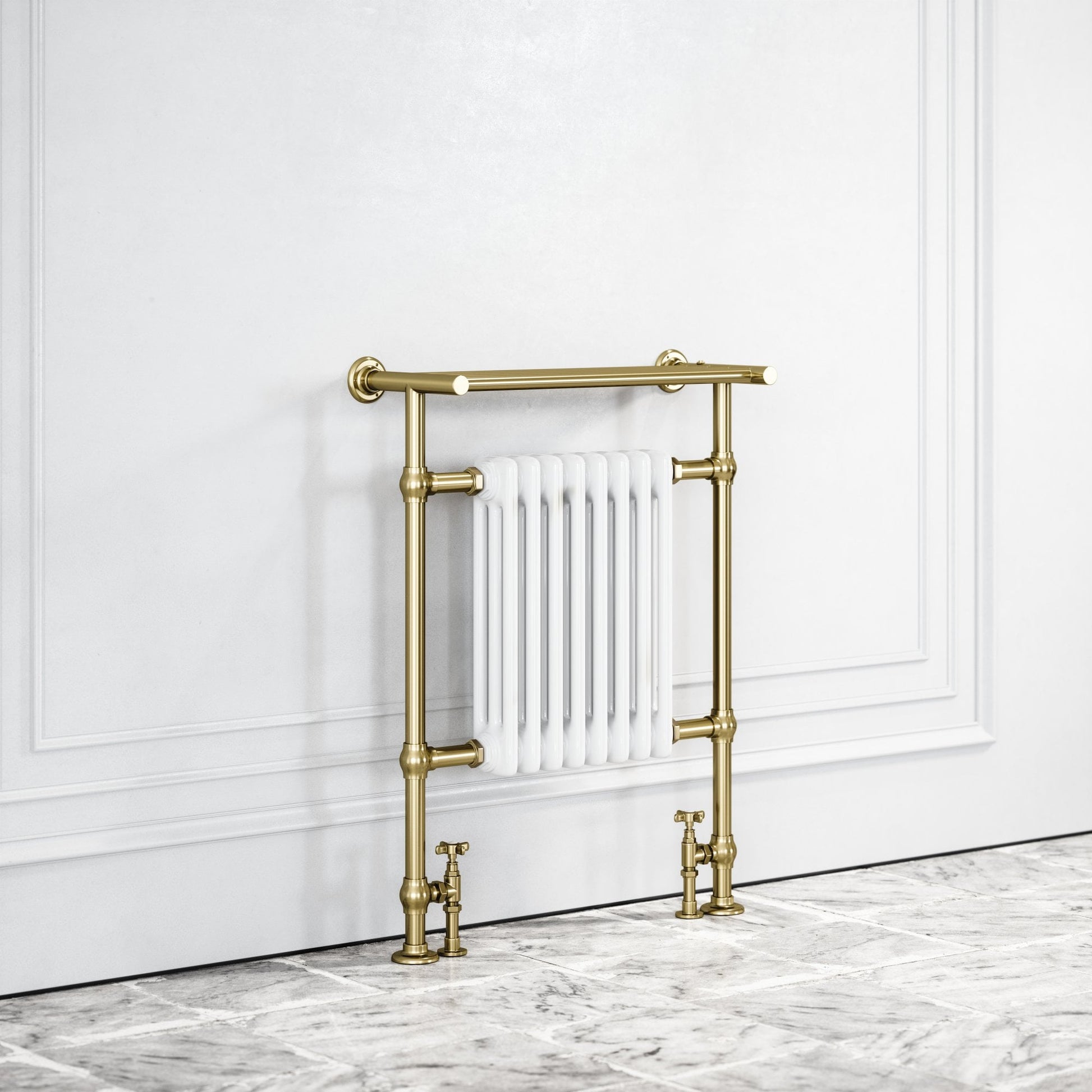 Blenheim Floor Mounted Traditional Towel Warmer Radiator Brushed Gold
