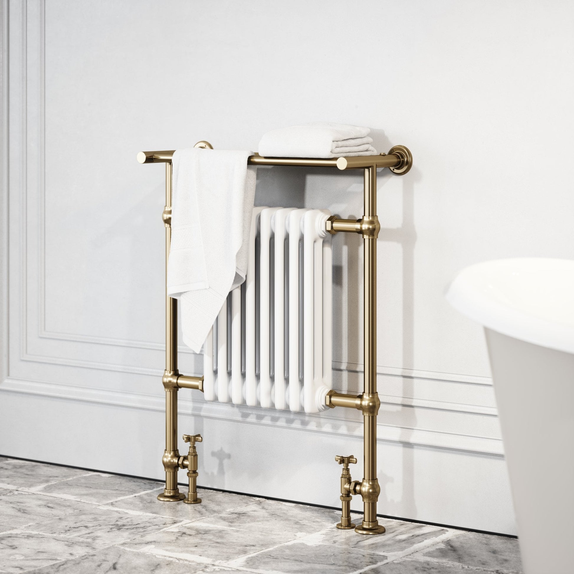 Blenheim Floor Mounted Traditional Towel Warmer Radiator Brushed Gold