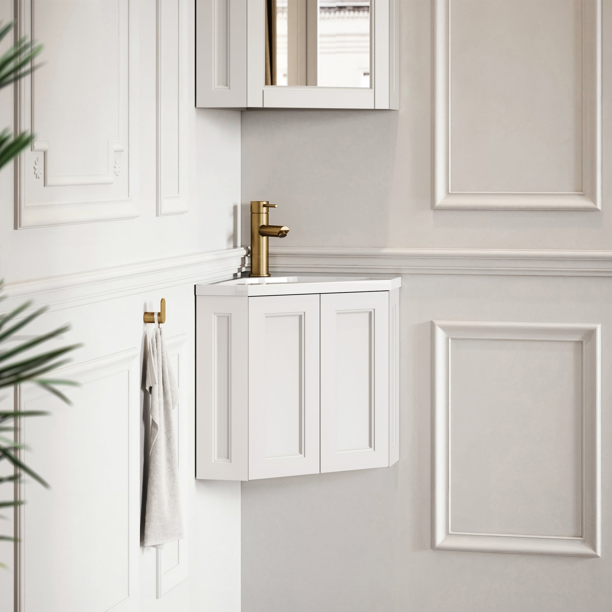 Blenheim Matte Cream Corner Vanity Unit with Mirror Cabinet 390mm
