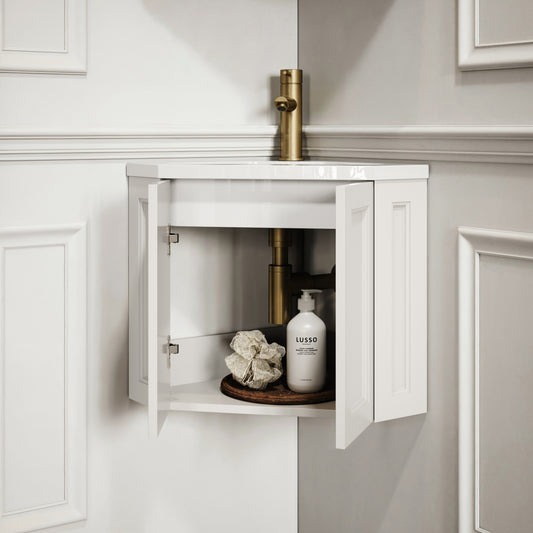 Blenheim Matte Cream Corner Vanity Unit with Stone Basin 390mm