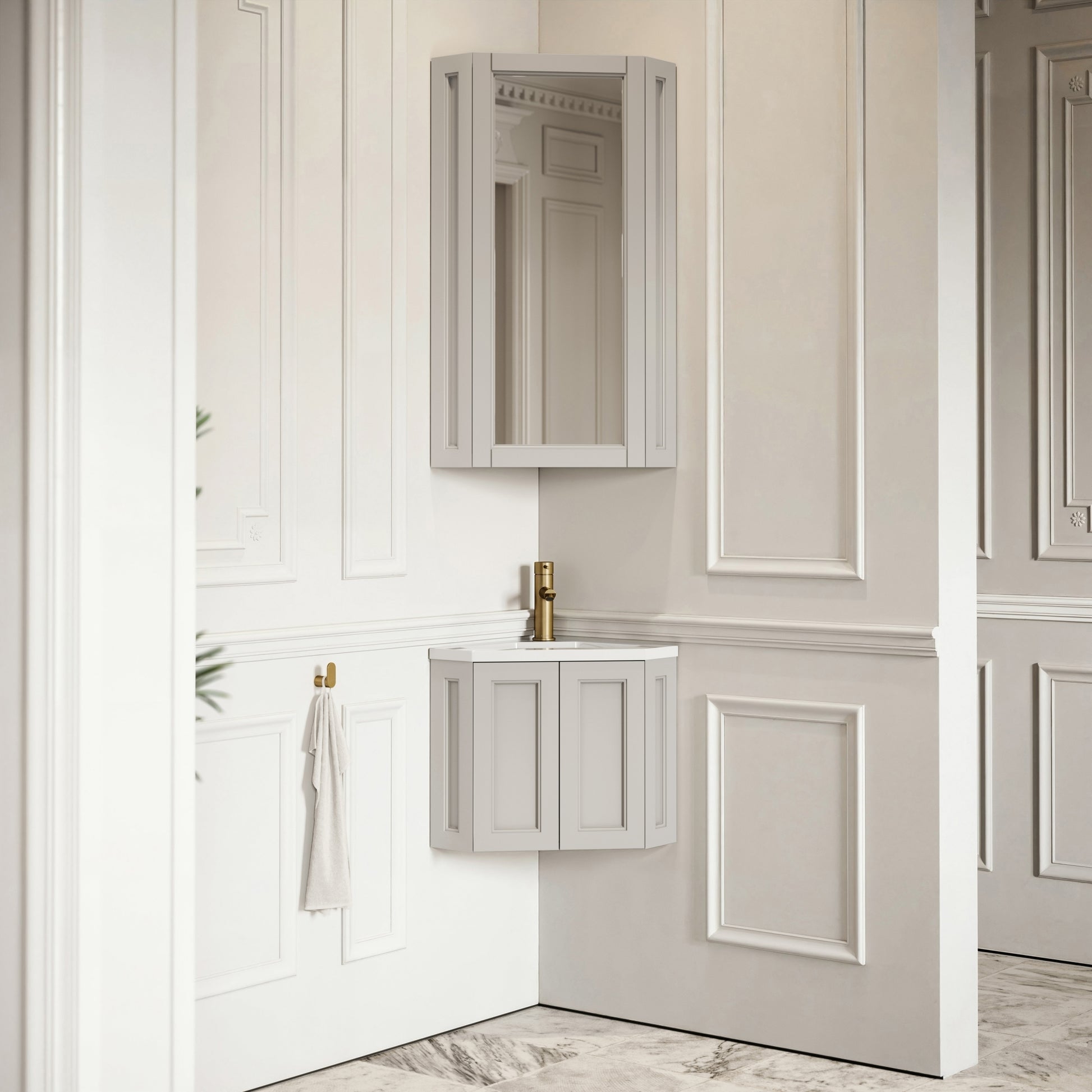 Blenheim Matte Stone Corner Vanity Unit with Mirror Cabinet 390mm