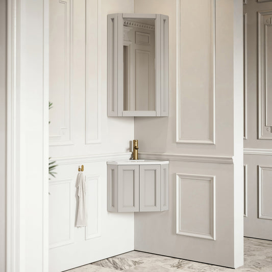 Blenheim Matte Stone Corner Vanity Unit with Mirror Cabinet 390mm
