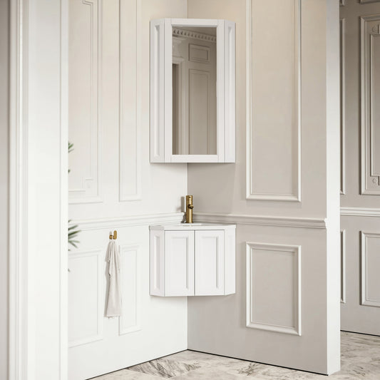 Blenheim Matte White Corner Vanity Unit with Mirror Cabinet 390mm
