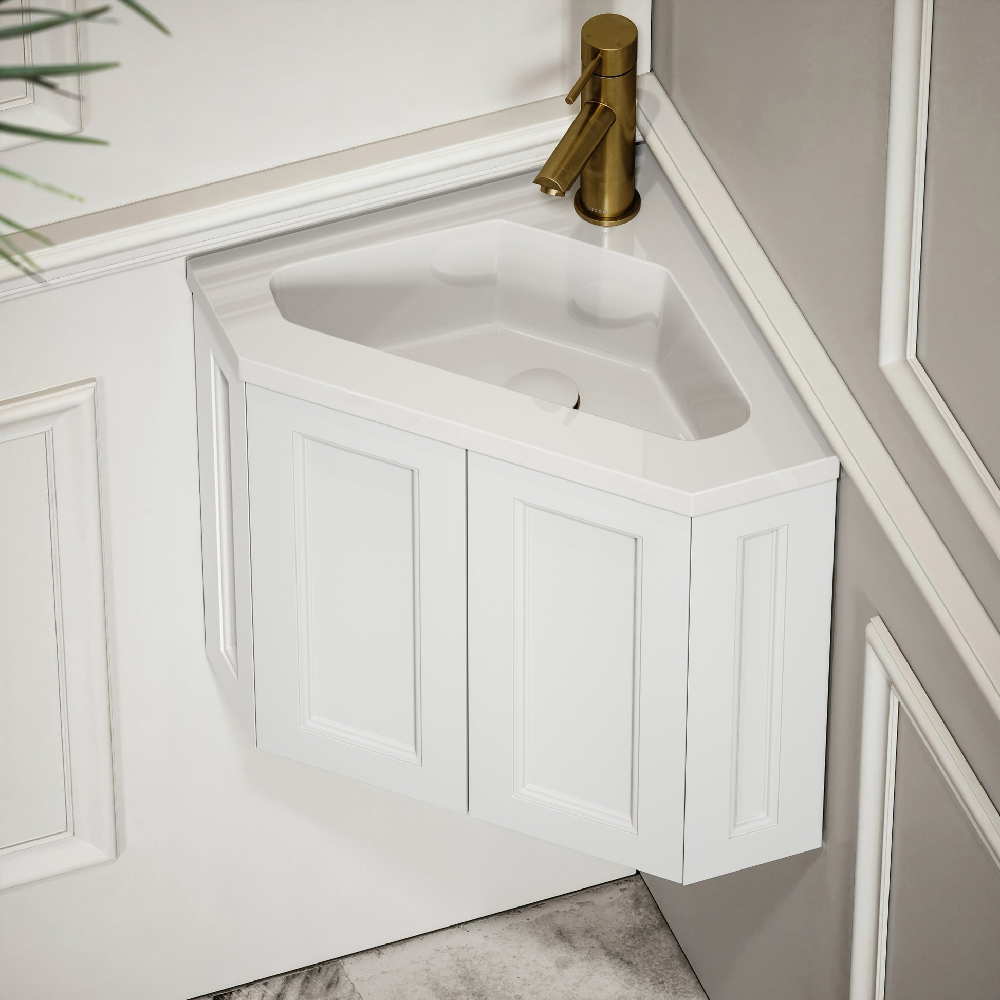 Blenheim Matte White Corner Vanity Unit with Stone Basin 390mm