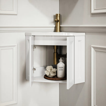 Blenheim Matte White Corner Vanity Unit with Stone Basin 390mm