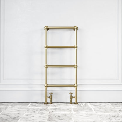 Brook Floor Mounted 4-bar Traditional Heated Towel Warmer Radiator Brushed Gold