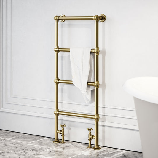 Brook Floor Mounted 4-bar Traditional Heated Towel Warmer Radiator Brushed Gold