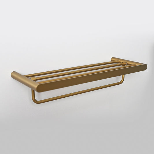 Brushed Gold Towel Shelf With Rail 600mm