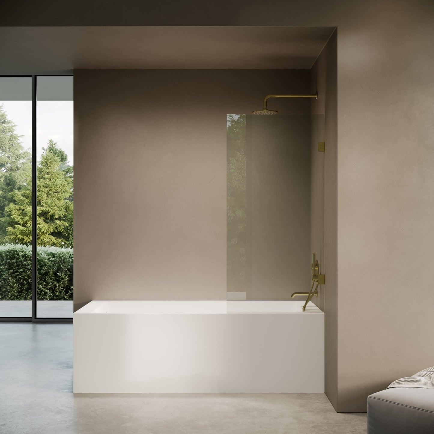 Cabina Brushed Gold Frameless Hinged Bath Shower Screen 800mm