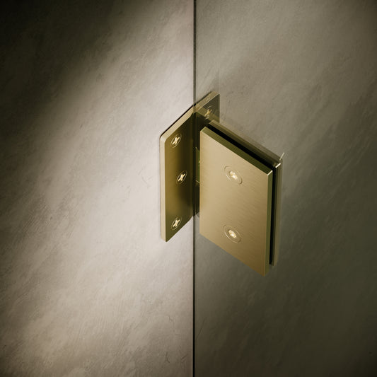 Cabina Brushed Gold Frameless Hinged Bath Shower Screen 800mm