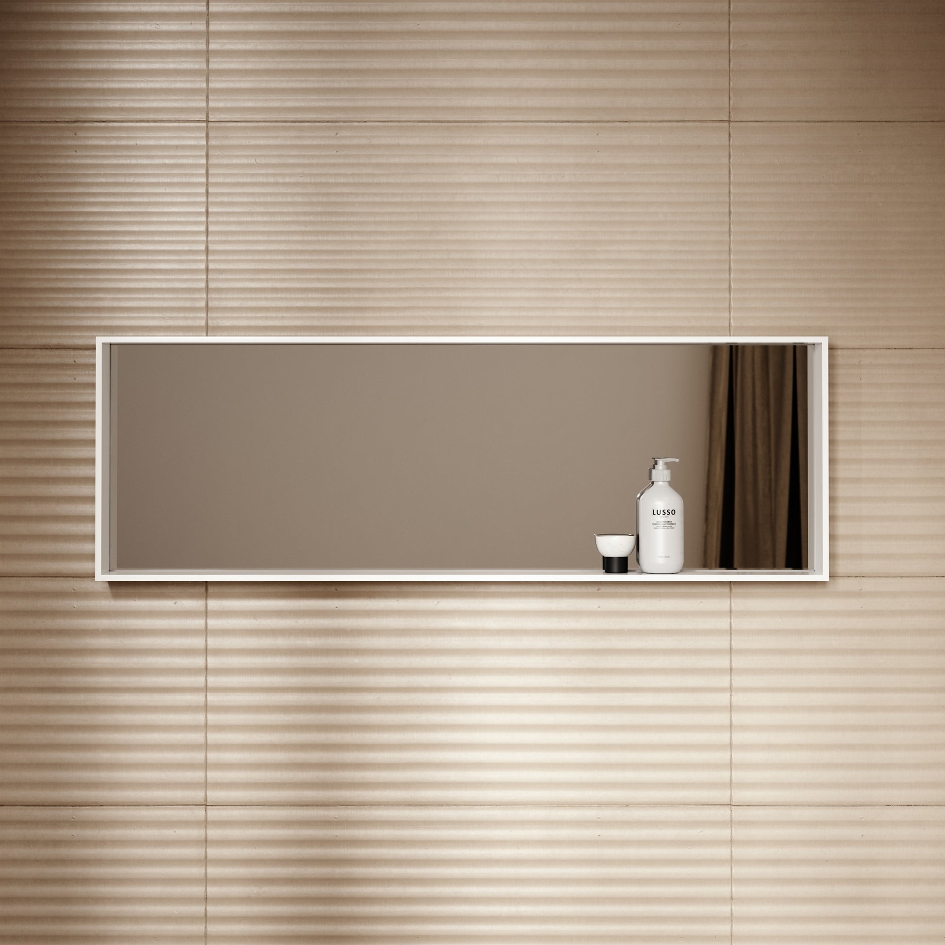 Calvi Matte White Stone Mirror with Shelf 1200mm