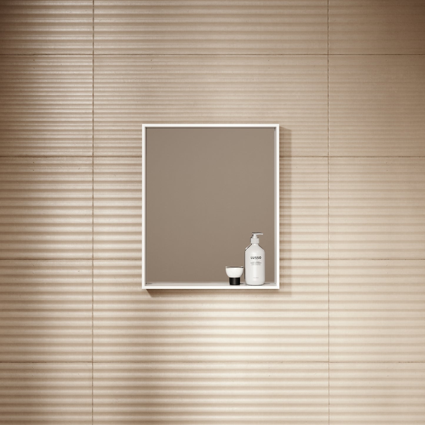 Calvi Matte White Stone Mirror with Shelf 500mm