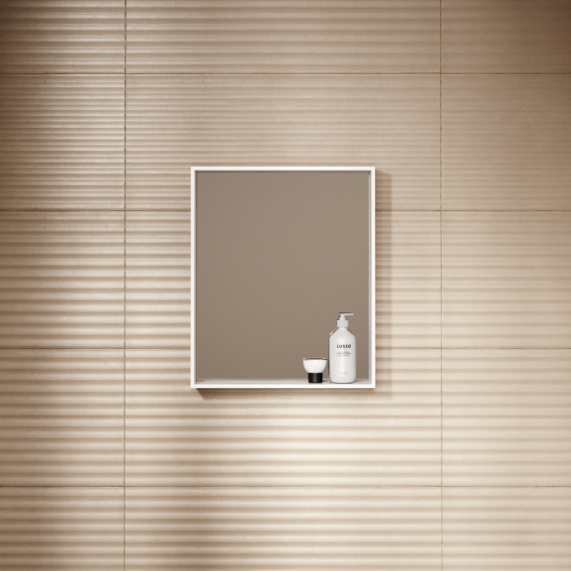 Calvi Matte White Stone Mirror with Shelf 500mm