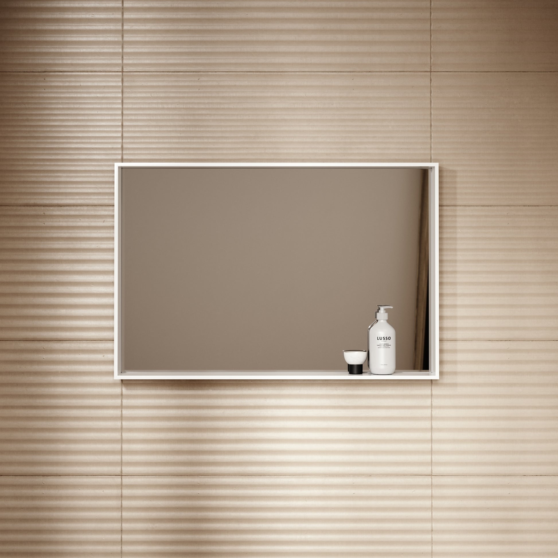 Calvi Matte White Stone Mirror with Shelf 900mm