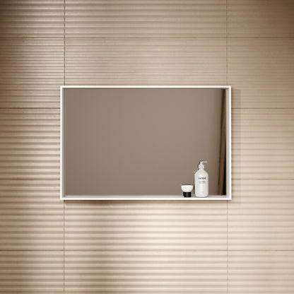 Calvi Matte White Stone Mirror with Shelf 900mm