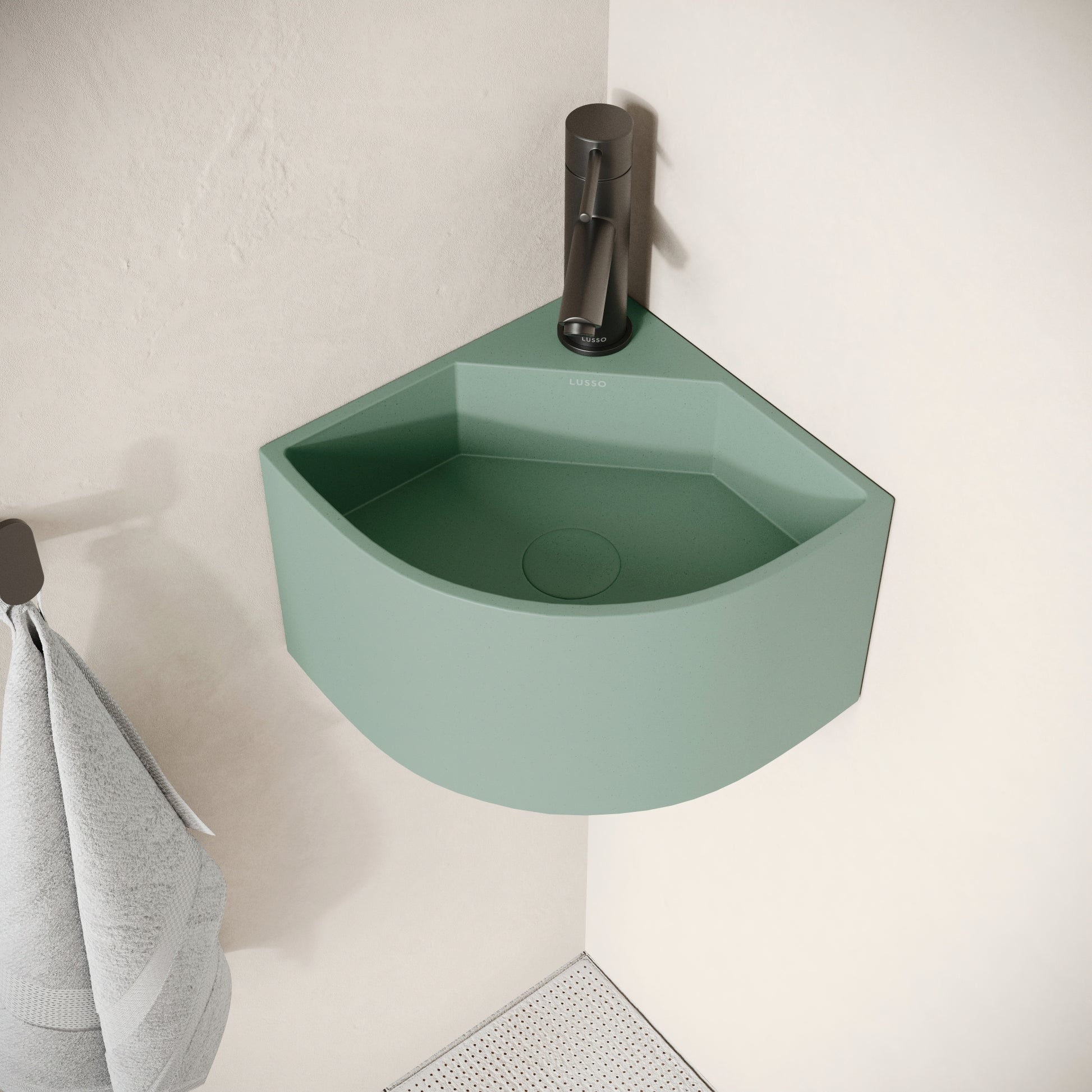 Cantiera Seafoam Concrete Wall Hung Corner Basin 300mm