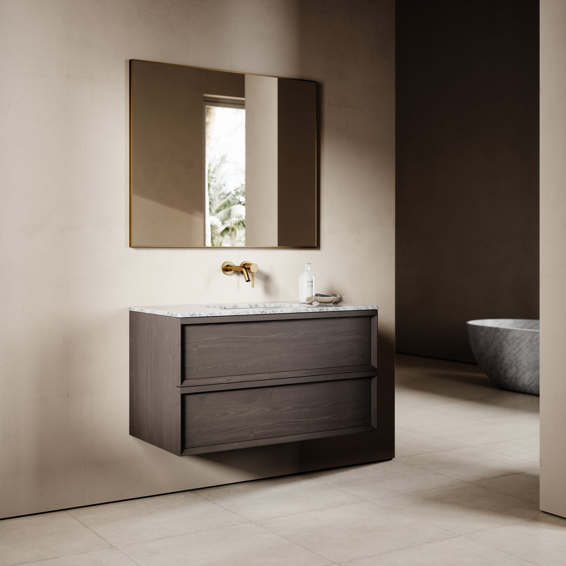 Capri Grey Oak Carrara Marble Vanity Unit 1000mm