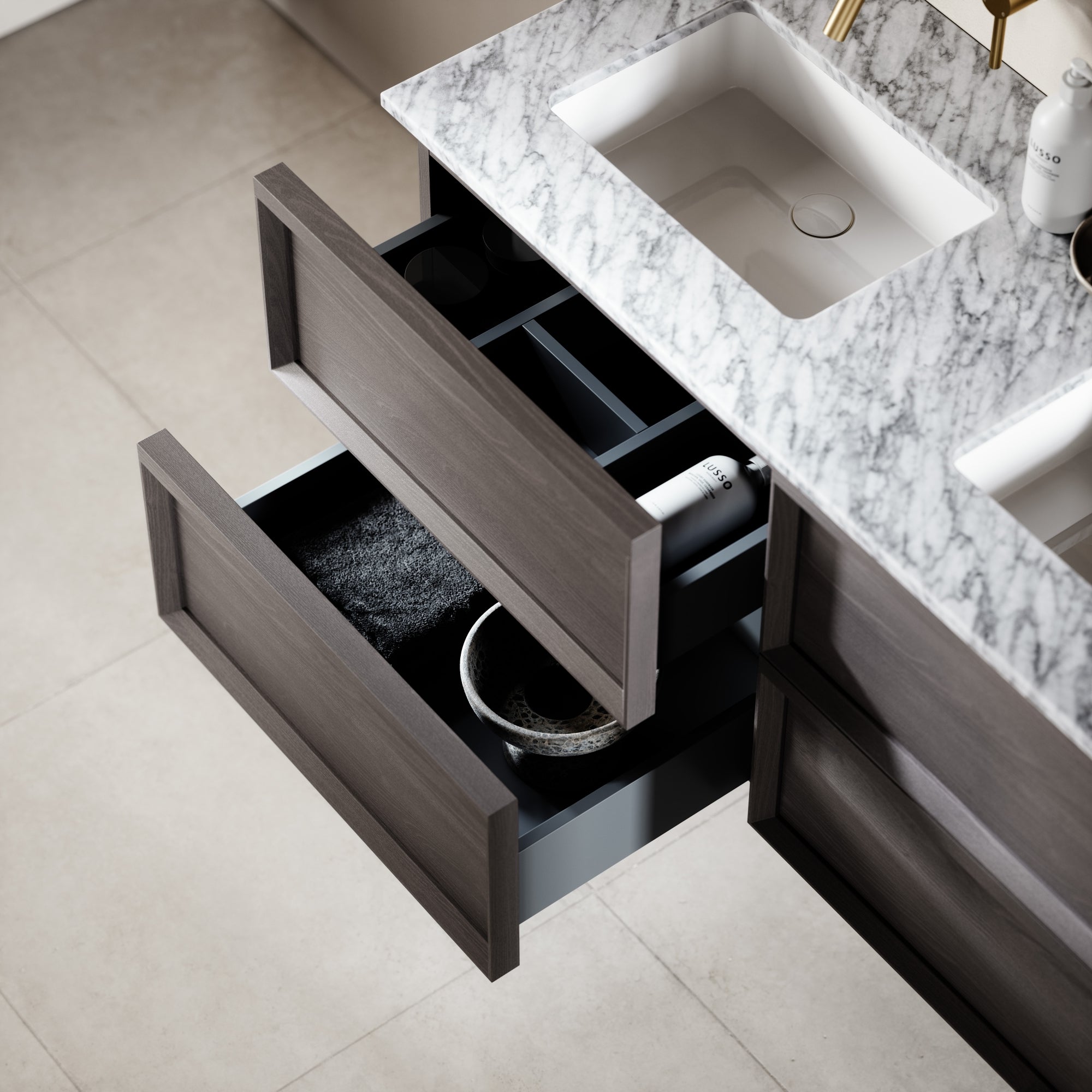 P55398 Capri Grey & Carrara Wall Hung Vanity Unit 1200mm | LUSSO