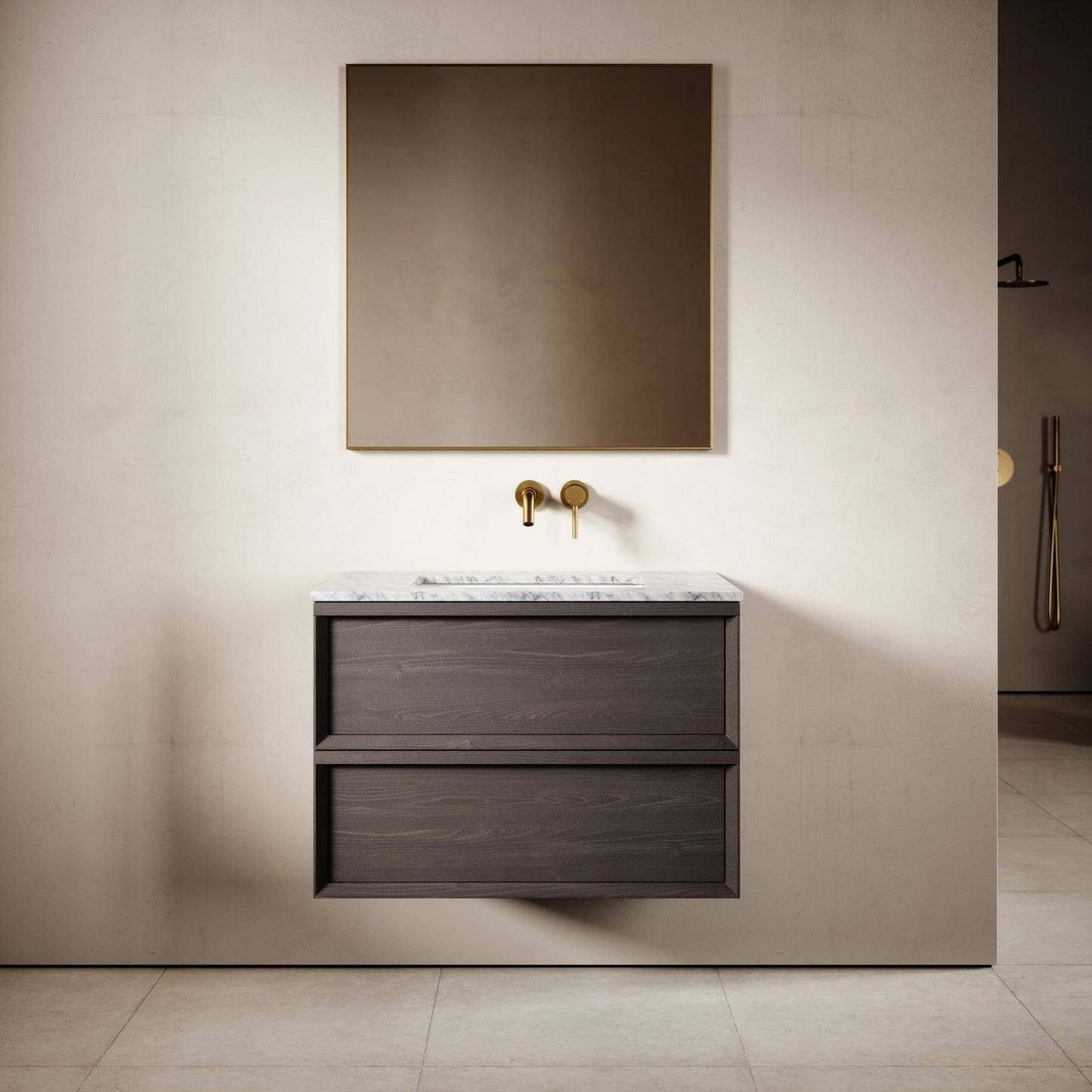 Capri Grey Oak Carrara Marble Vanity Unit 800mm