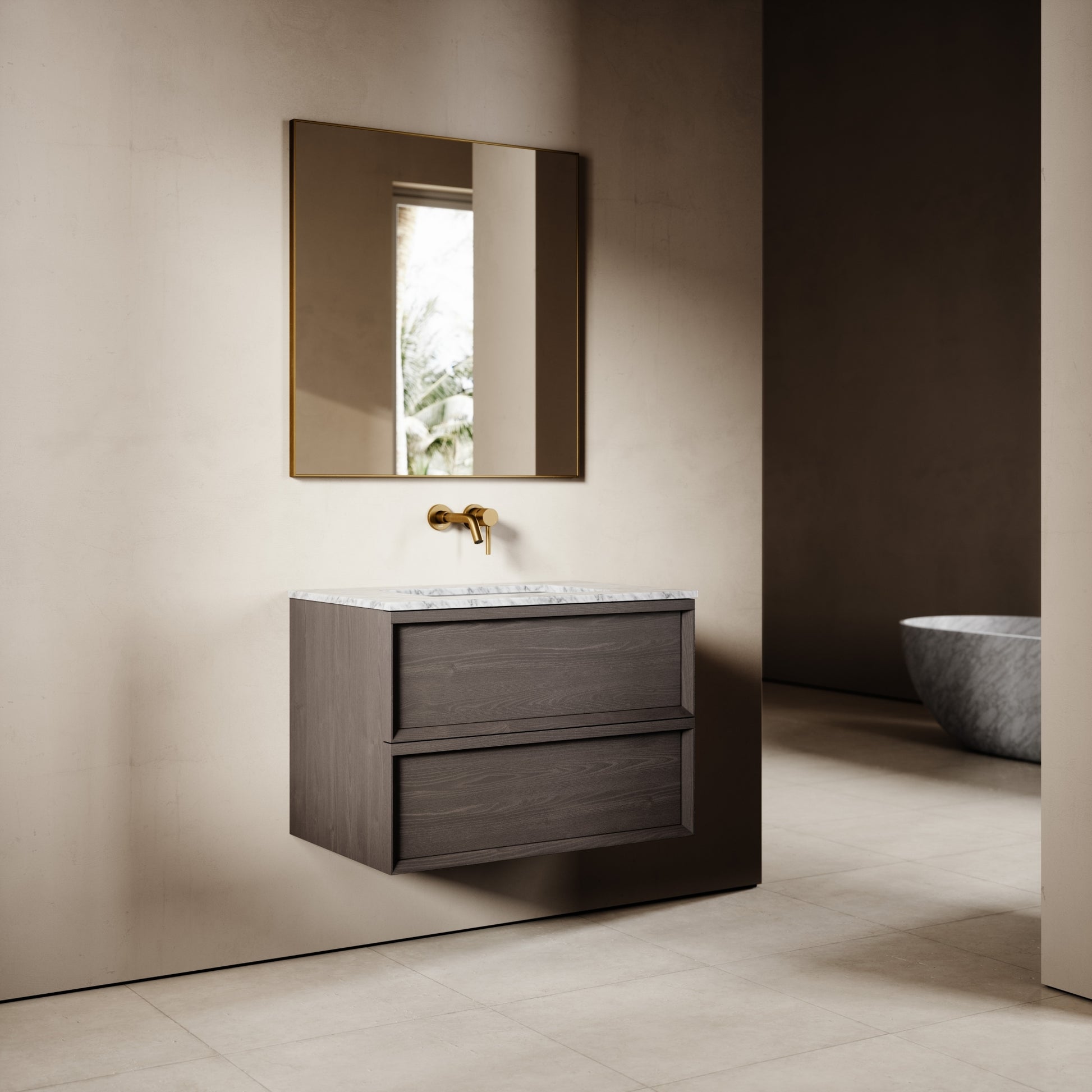 Capri Grey Oak Carrara Marble Vanity Unit 800mm