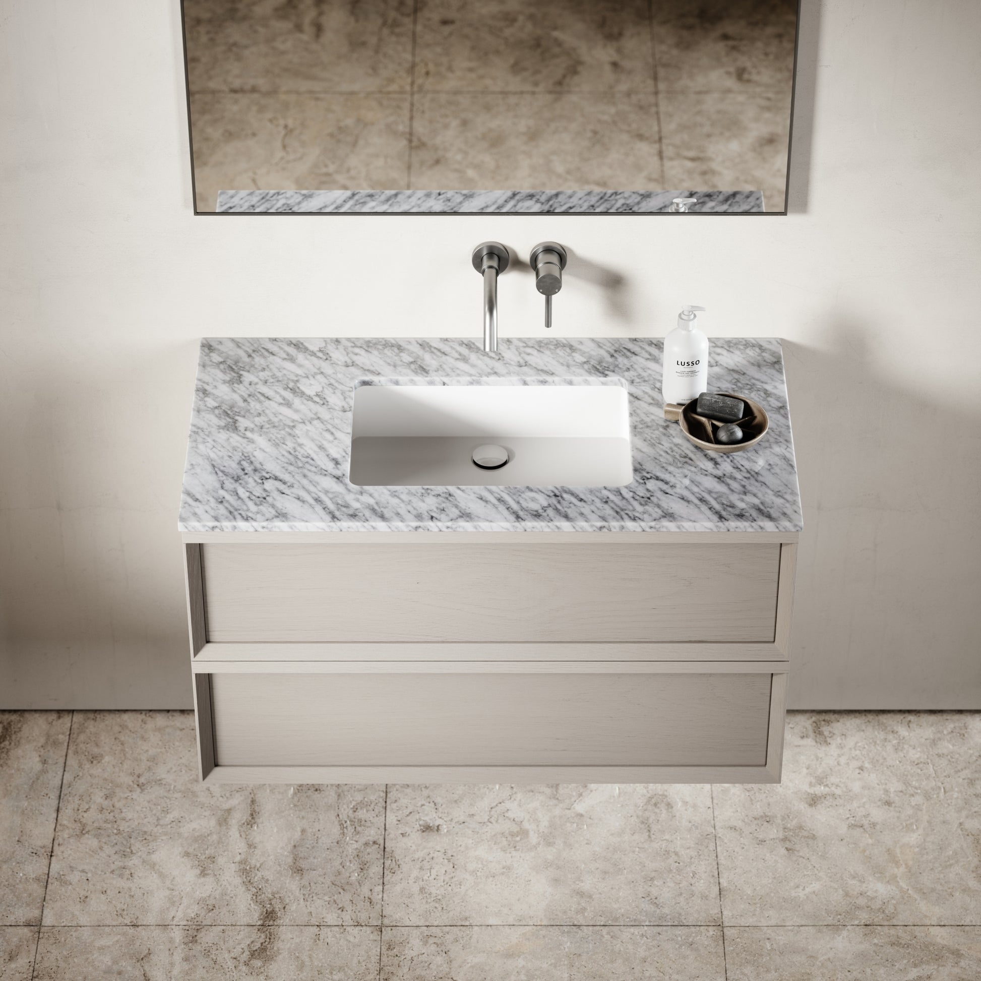 Capri Velvet Beige Carrara Marble Vanity Unit 1000mm