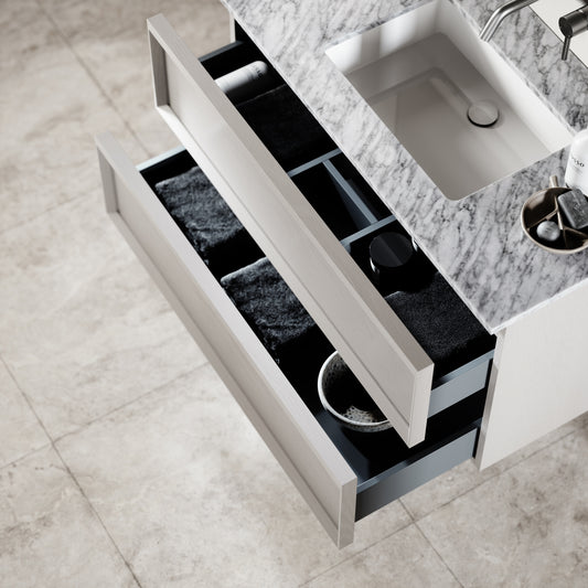 Capri Velvet Beige Carrara Marble Vanity Unit 1000mm