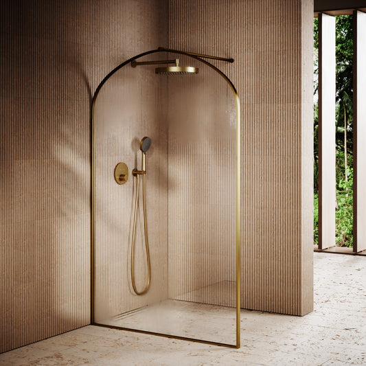 Casa Curved Arch Brushed Gold Shower Screen (All Sizes)
